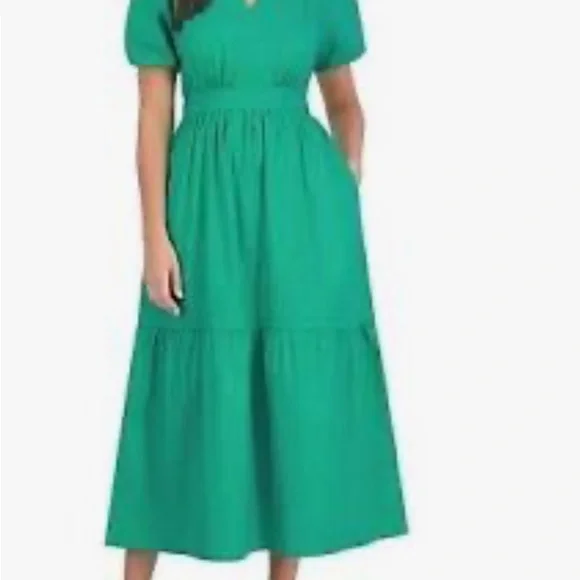 EUC French Connection Green Puff Sleeve Maxi Dress Wore Once Large - Picture 1 of 6